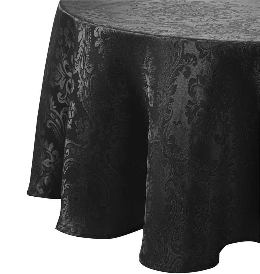 ELRENE HOME CAIDEN WOVEN DAMASK ROUND BLACK POLYESTER TABLECLOTH 70" NEW - Image 2 of 4