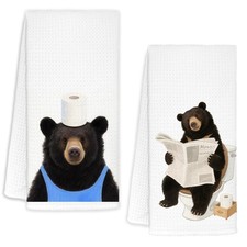 Black Bear Bathroom Hand Towels Set of 2, Bear Bathroom Decor, Kids Hand Towe...