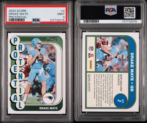 2024 SCORE PROTENTIAL DRAKE MAYE RC # 2 PSA 9 MINT NEW ENGLAND PATRIOTS