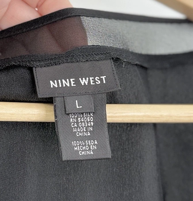NWT Nine West Black 100% Silk Tunic Blouse Top Drawstring Cinched Waist Sz L - Image 4 of 4