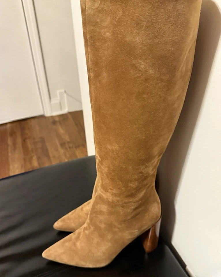 VINCE Women’s Sz 9 Pilar Wide Calf Knee High Suede Leather Boots Dark Amber Tall - Image 3 of 4