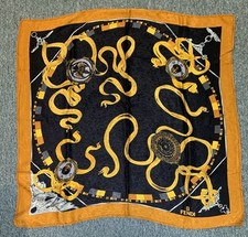 FENDI Vintage Black  Orange Silk Scarf Medallion  Ribbon Theme 38  x 38  