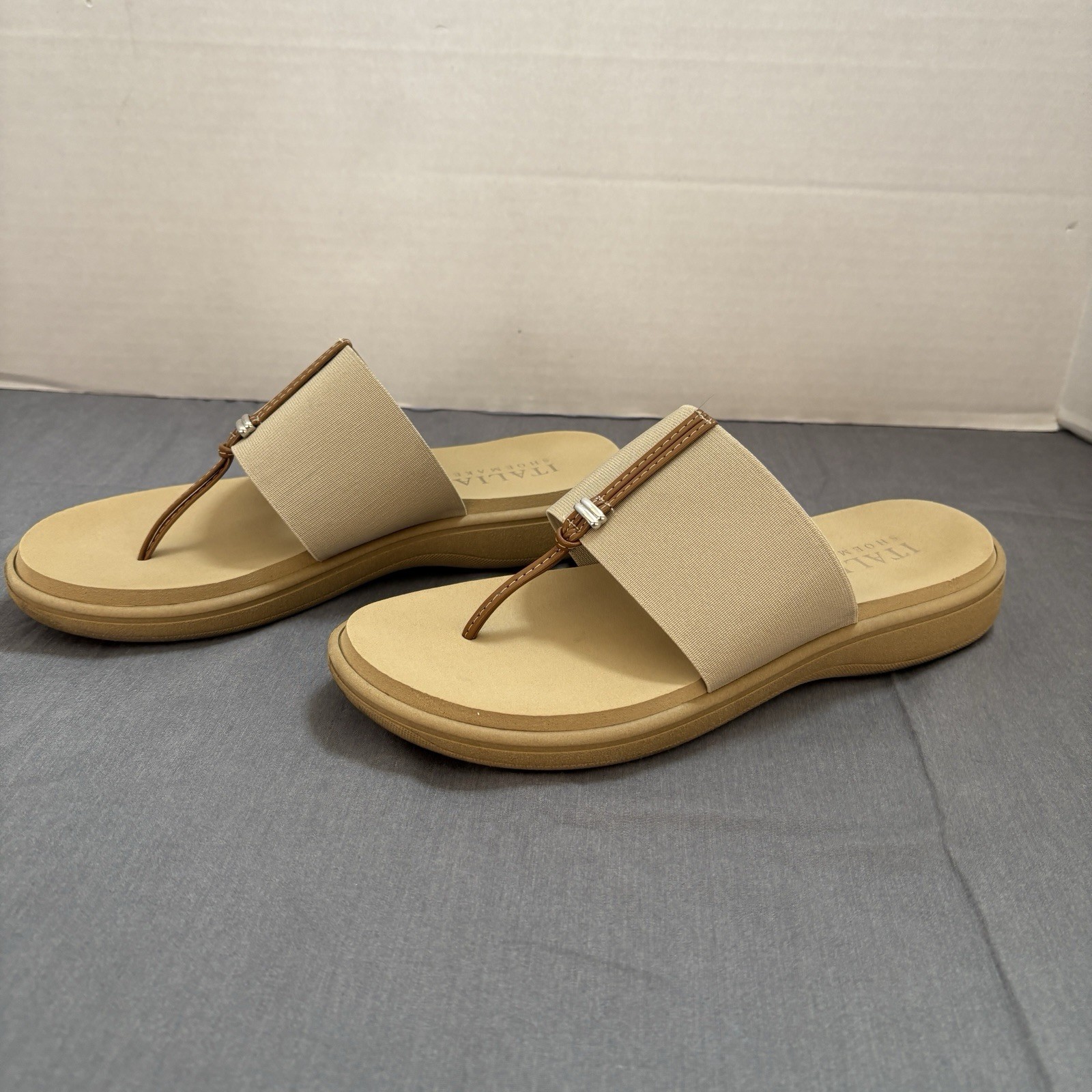 Women’s Italian Shoemakers Slide/Thong Sandal Tan Leather Sz 7