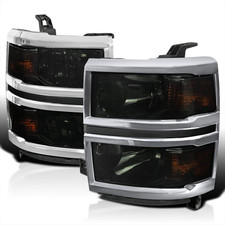Smoke Headlights with Chrome Trim Compatible with 2014-2015 Chevy Silverado 1500