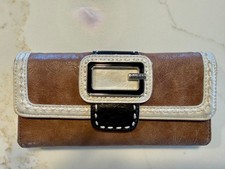 GUESS Wallet Clutch Purse 7" Brown with Cream Trim
