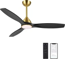 52" Ceiling Fan with Light Gold Black, 6-Speed Remote/APP Control, Modern Dim...