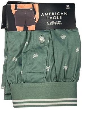 NWT AMERICAN EAGLE 4'' Ultra Soft Pocket Boxer Sz XS-S-L-XL Green Shamrocks #27