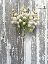 Antique Vintage Millinery Fuzzy Pom Pom Berry Stem White Color