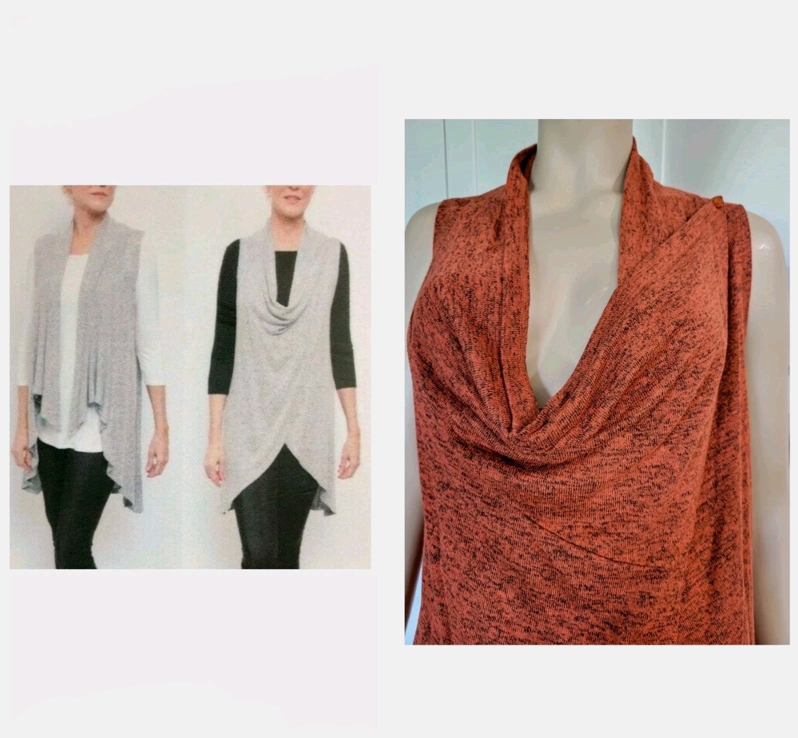Cardigan Sleeveless Open Wrap Sweater Duster Heathered RUST S-XL NWOT Olivia Sky-image