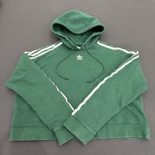 adidas Originals Women  s Green/White 3-Stripe Pullover Cropped Hoodie Large
