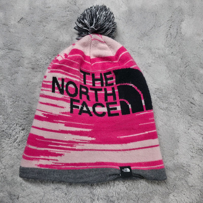 The North Face Jugend Mädchen Ski Beanie Mütze rosa weiß grau Strick Bommel Schnee