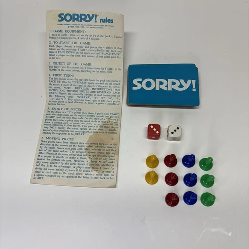 VINTAGE PARKER BROTHERS SORRY GAME REPLACEMENT CARDS & GAME PIECES 1972