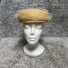 Vintage Valerie Modes Pillbox Hat Beige Veil Fascinator One Size Cocktail 50s