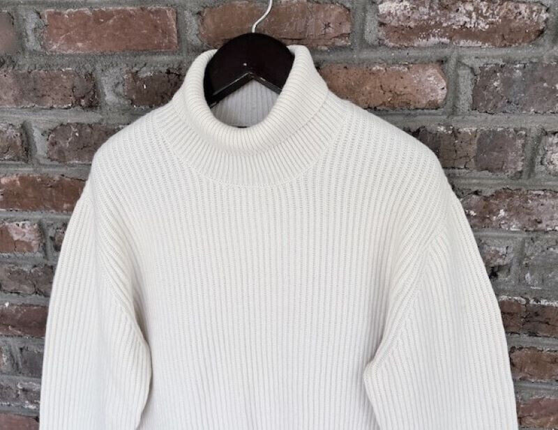 100 Cashmere Chunky Heavy Knit Turtleneck Sweater Ivory Cream XL THICK