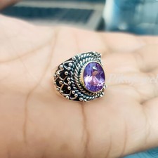 Purple Amethyst Cut Gemstone 925 Sterling Silver Designer Ring Men's Jewelry