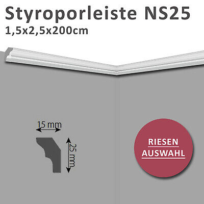 Stuck Leiste Styropor 30 Meter Zierleisten 15x25mm dekor Leisten weiß NS25