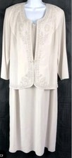 R M Richards Dress jacket 10 Beige Beaded VNeck Long Lined Mother Of Bride