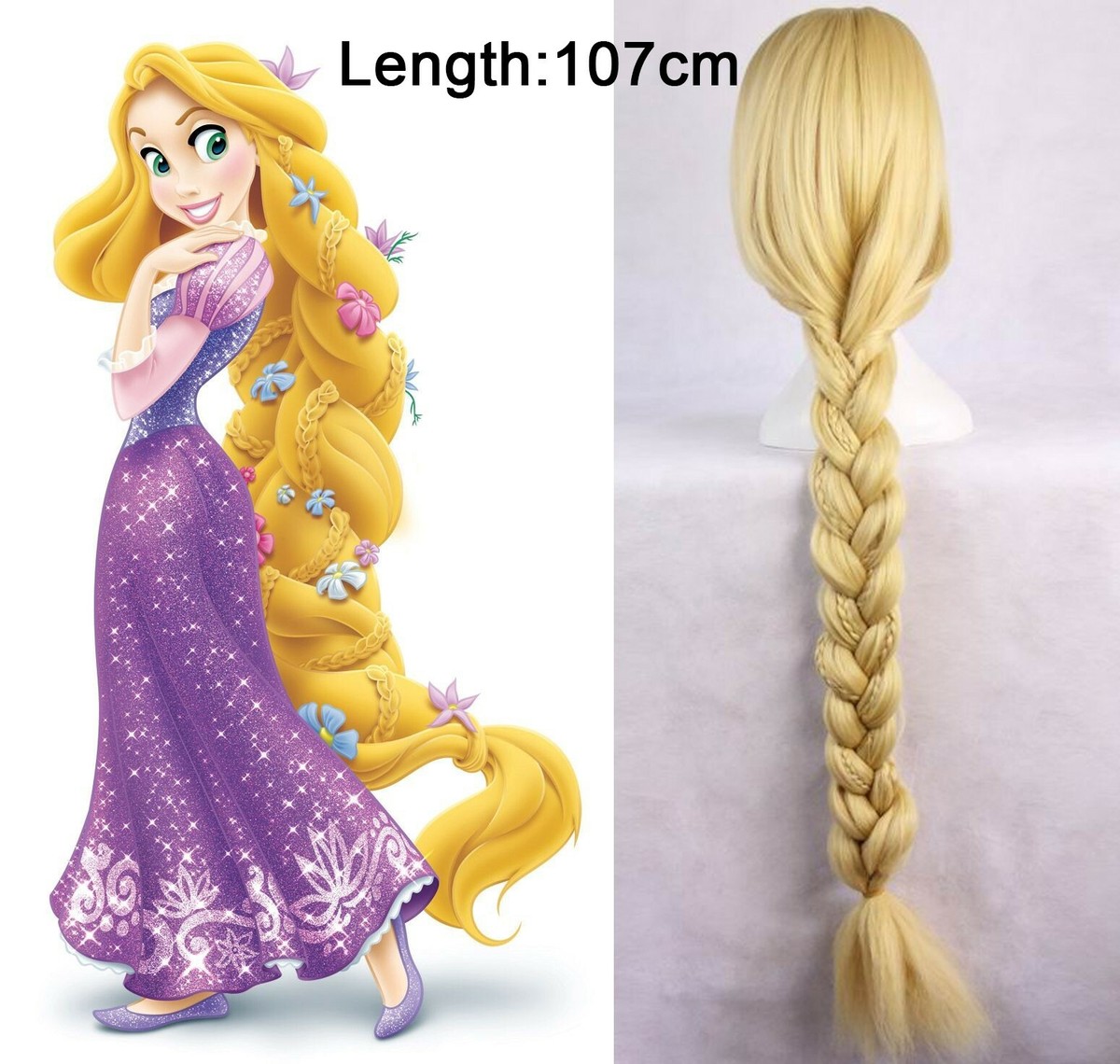 Raponne – Perruque Raiponce Pour Enfants – 68 Cm Tressée – Avec Diadème Et Fleurs – Accessoire Princesse