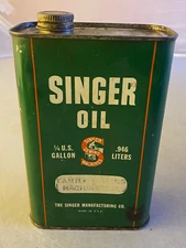 Vintage Quart Can Singer Sewing Machine Oil W/ One Third Oil In It