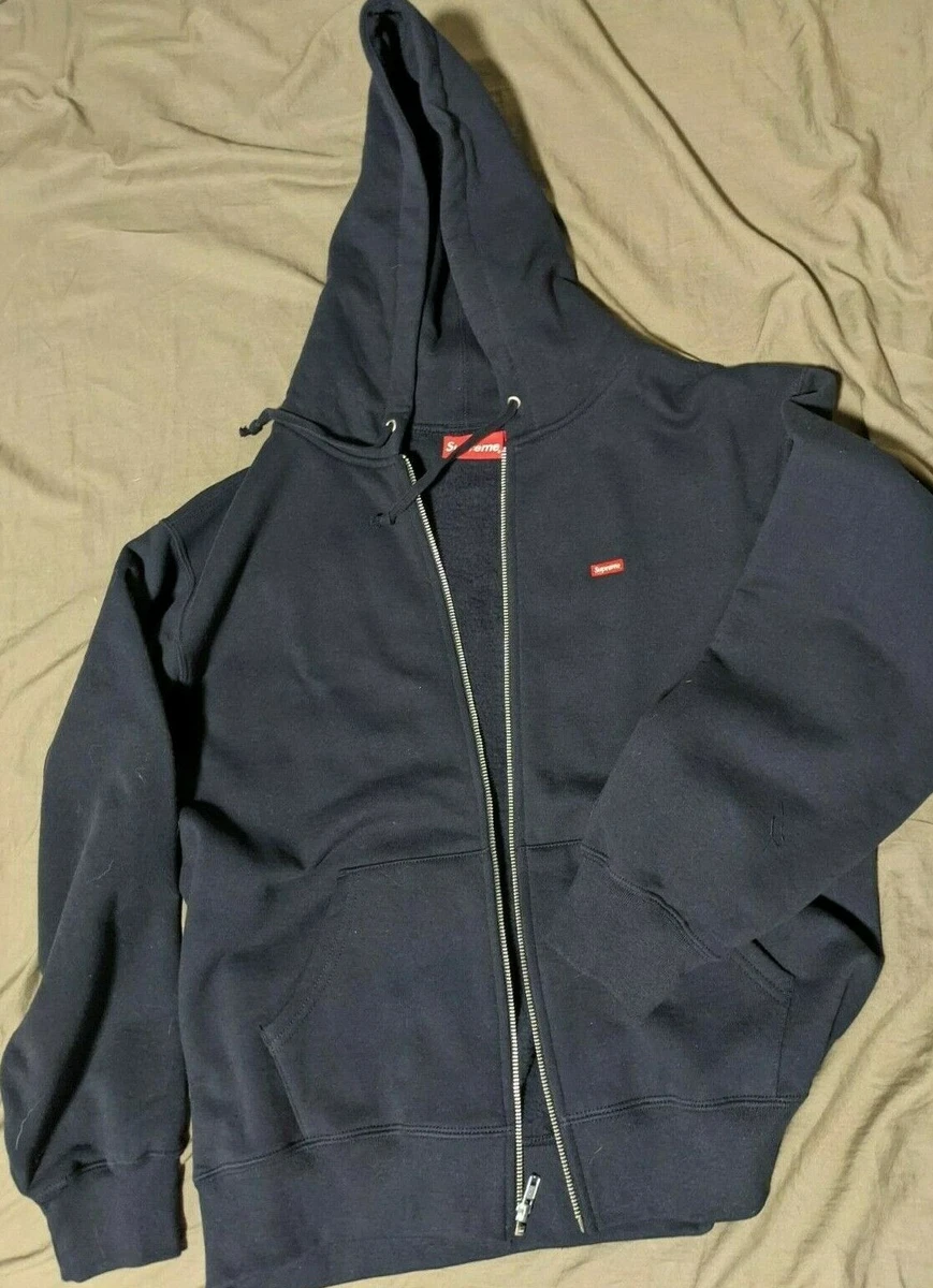 Supreme Small Box Zip Up Hooded Sweatshirt Navy Size Small S