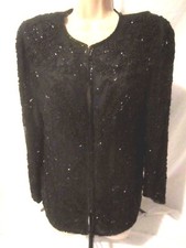 Stenay Womens Silk Jacket Black Sz S Formal Evening Holiday Beaded Lined J409