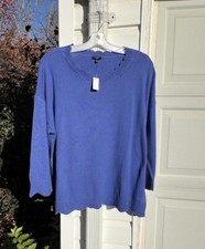 NWT Talbots Cozy Royal Blue Zig Zag Hem 3/4 Sleeve Sweater 3X