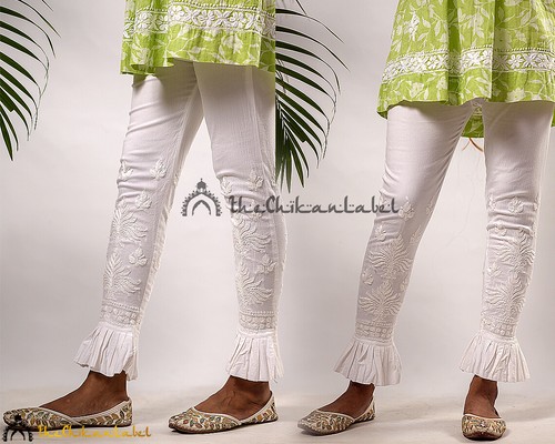 White Cotton Frill Work Pant Lucknow 