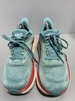 Hoka One One Clifton 8 Teal Blue Red White Running Shoes 