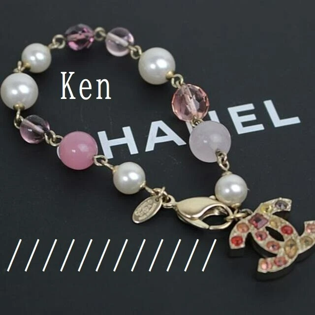 Bracciale CHANEL Bracciale AUTENTICO Catena Coco Logo Vintage Raro CC Pietra Rosa Oro F S