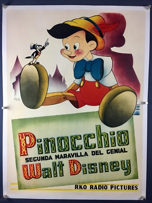 PINOCCHIO Original SPANISH One Sheet Movie Poster 1940 Walt Disney