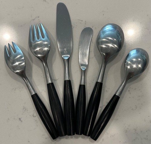 6 Piece Vintage Dansk Black Kongo Flatware Set Germany Place Setting - Picture 7 of 14