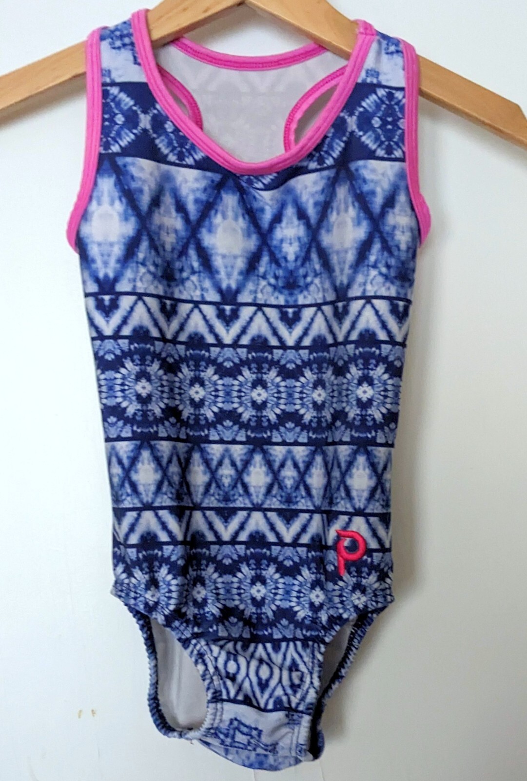 Plum Practicewear Gymnastics Leotard Indigo Pink Trim Ethnic Print Size CS