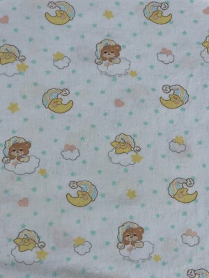 Vintage 1985 Baby Morgan  Sleepy Teddy Bear Fitted Crib Sheet Clouds Moon Stars