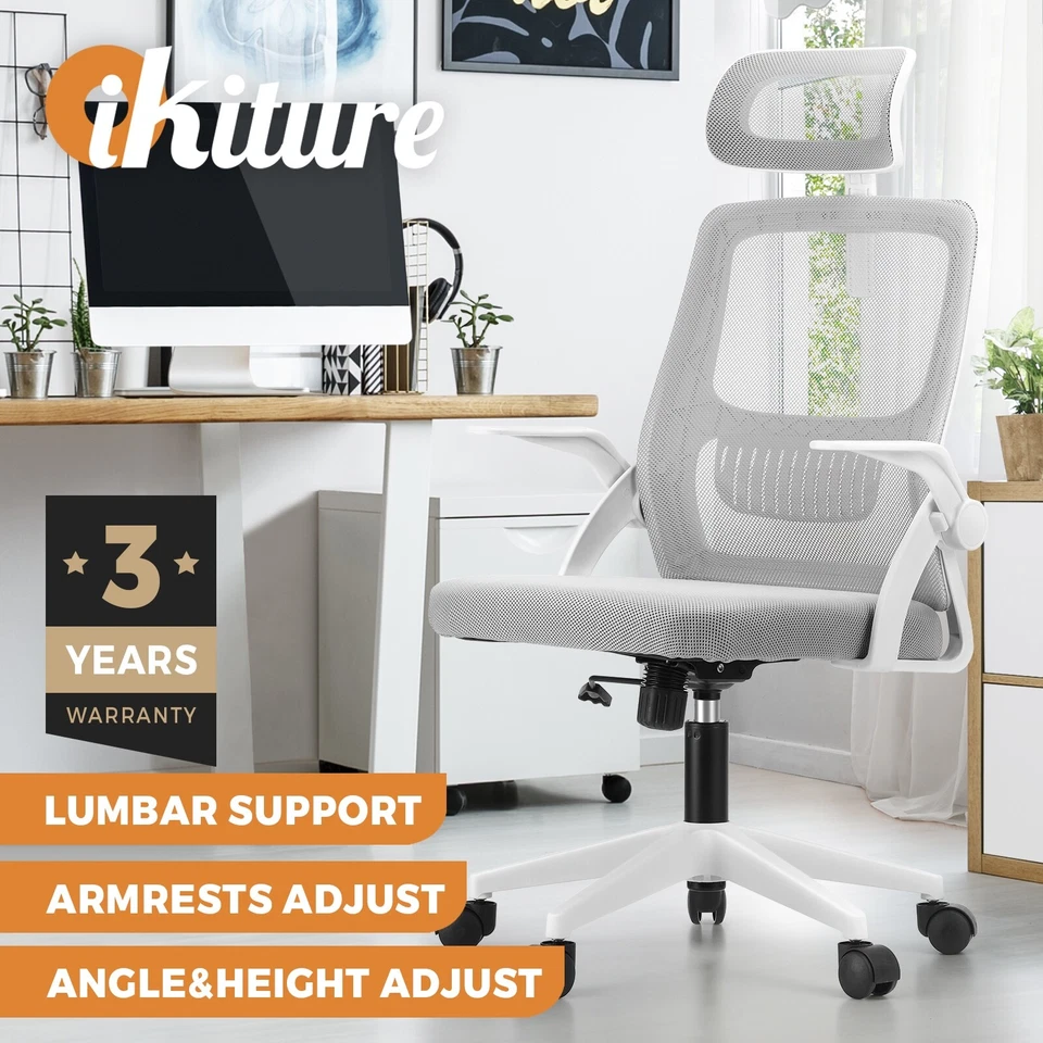 Oikiture Mesh Office Chair Executive Fabric Gaming Seat Racing Tilt Computer WH