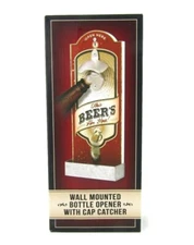 Wall Mounted Bottle Opener "This Beer's For You" with Bottle Cap Catcher