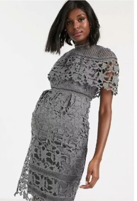 Chi Chi London Maternity High Neck Lace Mini Dress Gray Size