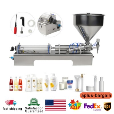 Horizontal Liquid Paste Filling Machine Pneumatic Bottles Filler w/ 40L Hopper