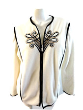 Vintage Bob Mackie Wearable Art Ivory Fleece Embroidered Jacket Size L