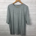 J Jill Pure Jill Women's Large Striped 3/4 Sleeve Shirt Gray White Cotton Blend