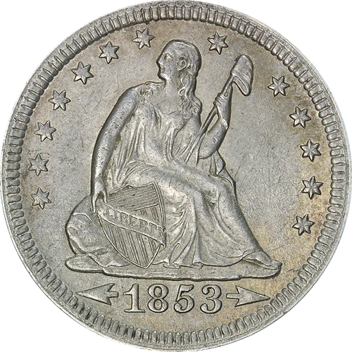 1853-P Seated Liberty Quarter 'Arrows & Rays' Choice AU/BU Great Eye Appeal