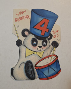 Vintage Hallmark Happy Birthday 4 Year Old Panda Drummer Birthday Card