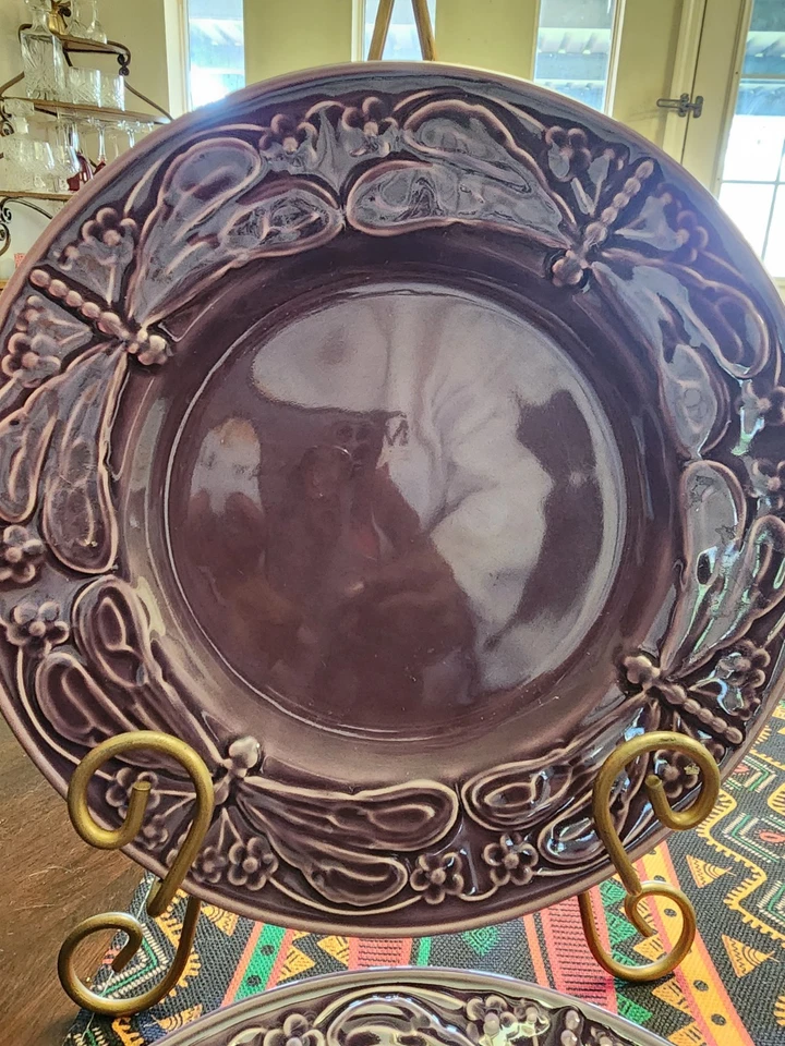 Bordallo Pinherio púrpura mercado mundial 12 pulgadas. 4 platos de cena. *** Hallazgo raro Foto 2 de 3