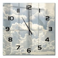 Wanduhr Aus GehäRtetem Glas Mit Leisem Uhrwerk Wolken Schwarze Zeiger 60X60 Cm