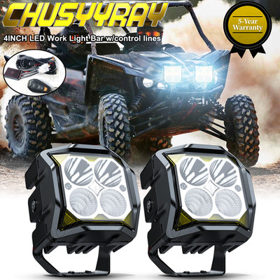 Pair 4 inch LED Work Fog Light Bar Spot Flood Beam Offroad Driving 4WD SUV ATV