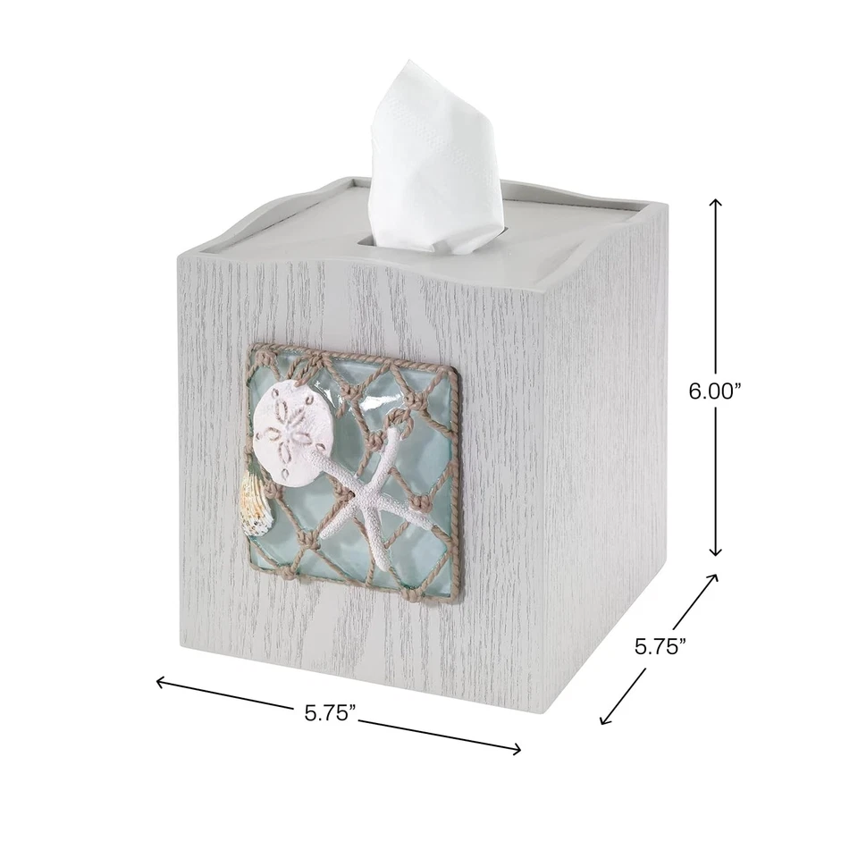 Avanti Linens - Cubierta de caja de pañuelos, cubierta de resina decorativa, inspirada en la playa Foto 3 de 4