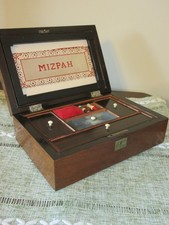 Antique Victorian Child's Sewing Chest + Contents & Punched Paper Sampler