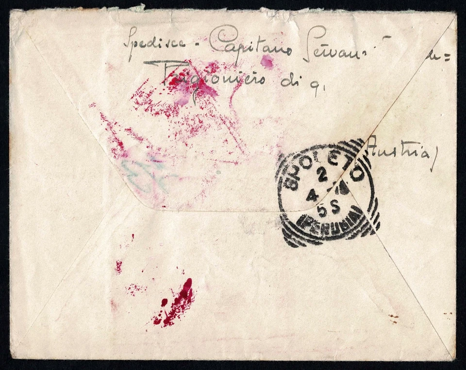 Carta de prisionero de guerra Italia 1945, capitán prisionero en Austria, censor de la Cruz Roja, Segunda Guerra Mundial Foto 3 de 3