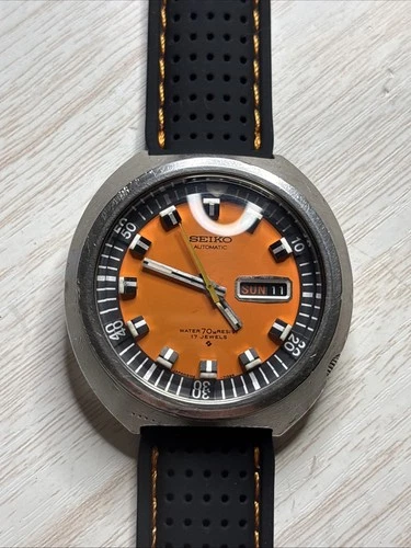 Running Seiko 6106-7107 UFO Monster Orange Dial Vintage Diver Watch Automatic