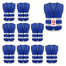 Safety Vests 10 Pack Blue Reflective High Visibility Vest