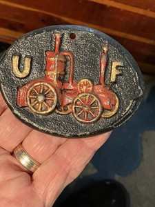 United Fireman’s Insurance Company Steam Fire Engine Cast Iron Sign Plaque NOS